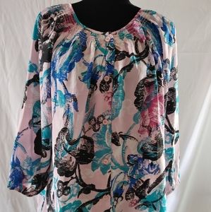 Women's LOGO by Lori Goldstein Instant Chic Floral Blouse Size Medium.